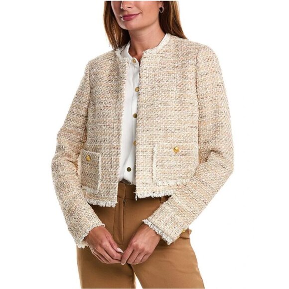 Ramy Brook Diaz Tweed Jacket Beige Fringe Pocket Detail Size 4 - Picture 1 of 10